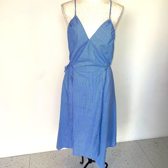 Joie Hepzibah Midi Wrap Dress Womens Size Medium Asymmetric Striped Cotton Voile - Picture 9 of 11